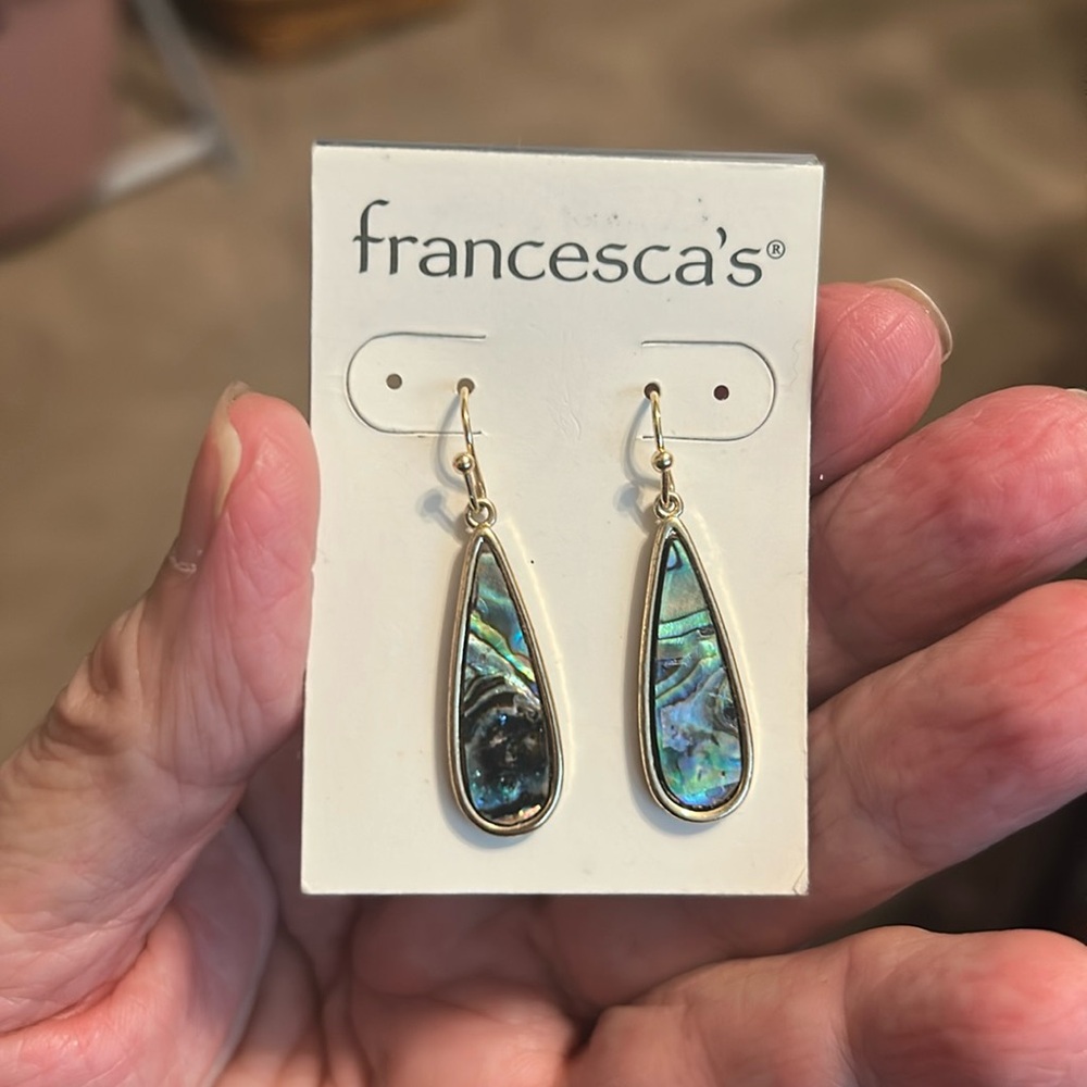 Francesca's iabalone shell EARRINGS New on Card